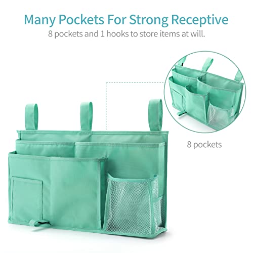 Bseash Bunk Bed Organizer, Bedside Caddy Hanging Bed Organizer Storage Bag 8 Pockets, for College Dorm Rooms Bed, Hospital Bed, Baby Bed Rails, 600D Oxford Cloth (Light Green) - color: Light Green, size: Large