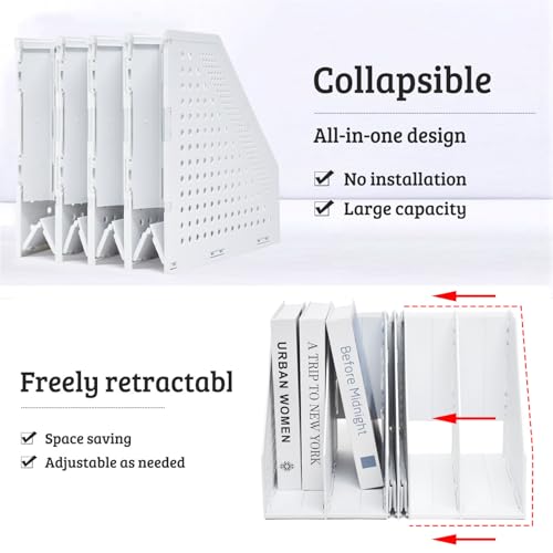 SAYEEC Collapsible Magazine Holder Plastic Desktop 4 Compartment File Desk Magazine Organizer Vertical File Divider Sorter Storage Document Organizer for Office Home School Gray - color: Gray (4 Compartments)
