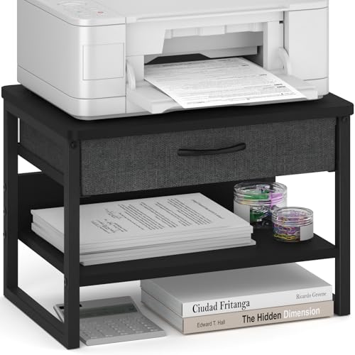 MARTY Printer Stand with Storage Drawer for Desk, 2-Tier Desktop Printer Stand Shelf Organzier for Home Office Printer Riser Under Desk Small Printer Table for Fax Machine Copier Scanner (Black) - color: Black, size: 2 Tier with Drawer