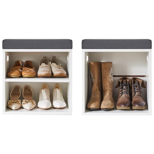 YMYNY Shoe Storage Bench with Cushion, 2 Tier Shoe Rack with Padded Seat, Adjustable Shoe Organizer Cabinet for Entryway, Living Room, Hallway, Closet, Bedroom, 15.4L*11W*16.54H, White, UHBD028W - color: White