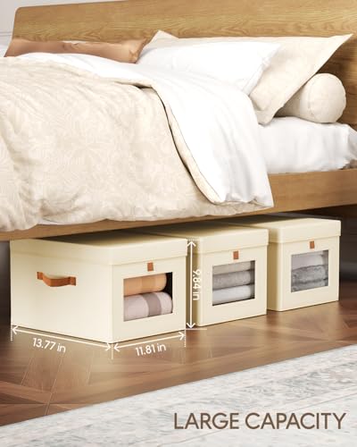 Homsorout Storage Bins with Lid – Closet Organizer with Side Opening and Clear Window, Foldable Stackable Fabric Basket for Clothes, Home, Office - 13.77" x 11.8" x 9.8", 6 Pack, Beige - color: Beige, size: 13.7 Inch-6 Pack