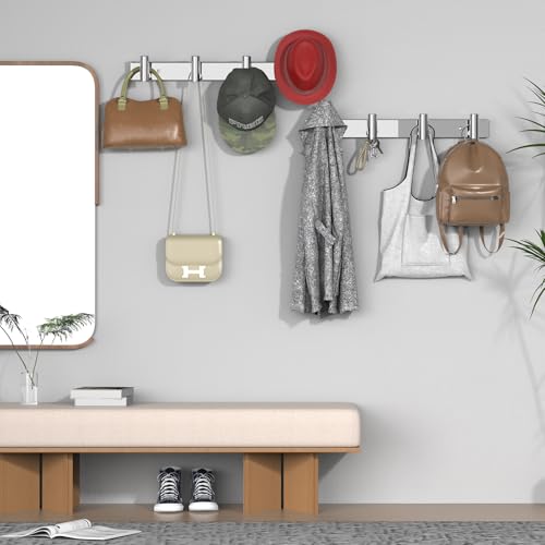 VAEHOLD Hat and Coat Wall Mount Rack - Hooks for Robes, Bags, Keys, and Towels - Bathroom Towel Hanger Organizer (Polished Chrome, “T“ Shape 4 Hooks 2 Pack) - color: Polished Chrome, size: “T“ Shape 4 Hooks 2 Pack
