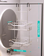 HapiRm Hanging Shower Caddy Over the Door with Soap Holder, No Drilling Adhesive Shower Organizer with 11 Hooks, Rustproof & Waterproof 304 Stainless Steel Bathroom Shelves - Brushed Nickel - color: Brushed Nickel-2