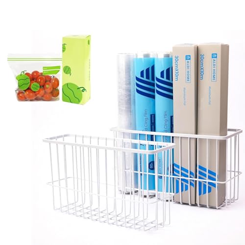 2 Piece Kitchen Cabinet Door Storage Box, Lid Organizers Inside Cabinet, Self Adhesive Wall Mounted Storage Box for Kitchen/Wardrobe/Bathroom, White - color: White