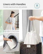 SONGMICS Laundry Hamper with Lid, 17.2 Gallon (65 L) Synthetic Rattan Clothes Laundry Basket with Lid and Handles, Foldable, Removable Liner, Chestnut Brown ULCB165K01 - color: Chestnut Brown, size: 65 L