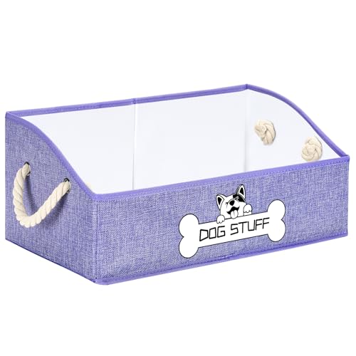 Collapsible Fabric Dog Toy Box and Storage Bin With Handle - Trapezoid Basket Chest Organizer for Pet Toys, Blankets and Accessories, Purple - color: Purple