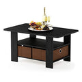 Furinno Andrey Coffee Table with Bin Drawer, Americano/Medium Brown, Small Non-Lift Top - color: Americano/Medium Brown, style: 2 Bin