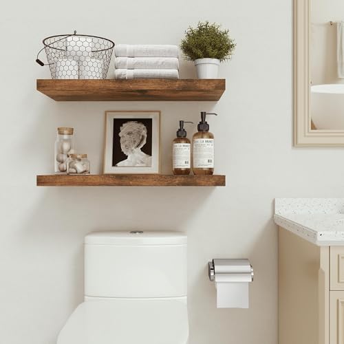 Vivelove Floating Shelves for Wall, 24 inch Wall Shelves for Bathroom Bedroom, Living Room, Kitchen, Office, Rustic Farmhouse Shelf Decor with Invisible Bracket, 24x9x1.6, Set of 2, Rustic Brown - color: Rustic Brown, size: 24”Wx9.1”Dx1.6”H