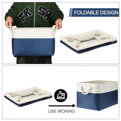 meekoo 8 Pack Collapsible Storage Bins Fabric Storage Bins Polyester Fabric Baskets with Handles Linen Closet Organizer for Shelf Home Closet Towels Toys(15 x 11 x 9.5 in,Blue White) - color: Blue White, size: 15 x 11 x 9.5 In