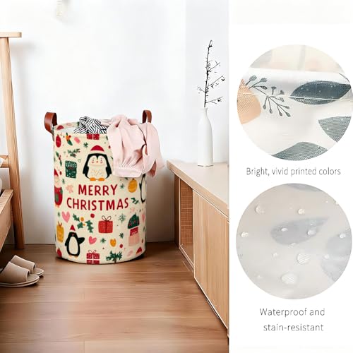 Laundry Basket 15.75 x 15.75 x 19.7 Inch Fabric Christmas Penguin Design Foldable Laundry Hamper with Handles Dirty Clothes Storage for Bedroom Nursery Bathroom Dorm Laundry Room and Holiday Décor - color: Colorful594