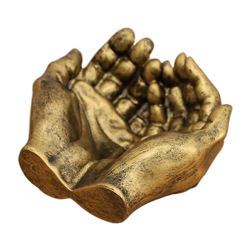 Hands Shape Sculpture Key Tray - Hand-Shaped Jewelry Dish, Double Hands Shape Keys Storage Tray | Innovative Entrance Organizer Hand Bowl Carved Keys Storage Plate Entryway Jewelry Dish for Earrings - color: Bronze-coloured