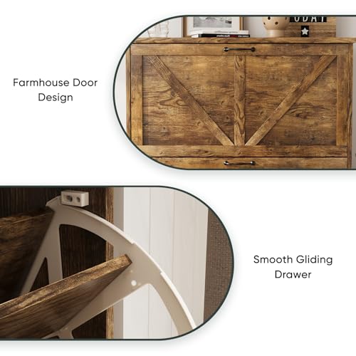Smart FENDEE Shoe Cabinet, Shoe Storage Cabinet for Entryway with 2 Flip Drawers, Narrow Farmhouse Shoe Organizer Cabinet, Slim Shoe Rack Cabinet, 31.5 in Rustic Brown - color: Rustic Brown, size: Width - 31.5 inches