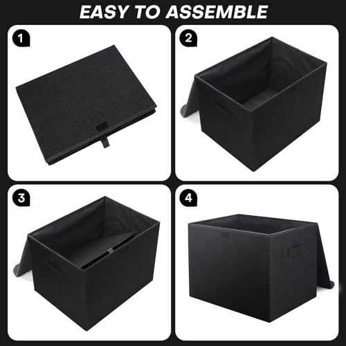 Bagnizer Large 17" 42 Quarts Collapsible Stackable Storage Bins with Lids [3-Pack] Foldable Fabric Linen Storage Boxes Cube, Closet Organizer Baskets with Label (16.7 x 12 x 12, Black) - color: Black, size: Large - 3 Pack