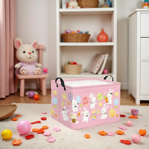 HIYAGON Rectangular Easter Basket Nursery Basket for Boys Bunny Room Decor Cute Toy Storage Organizer Bins Bedroom(Cute Easter Bunny) - color: Cute Easter Bunny
