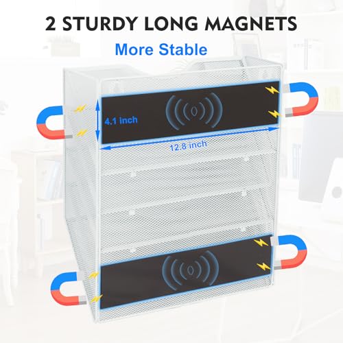 EASEPRES Magnetic 5 Pocket Mesh Hanging File Organizer, Wall Mounted Mail Paper Document Folder Holder, Clipboard Storage Organization Magazine Rack with Nametag Label for Office Home School, White - color: White, size: 5 Tier Magnetic