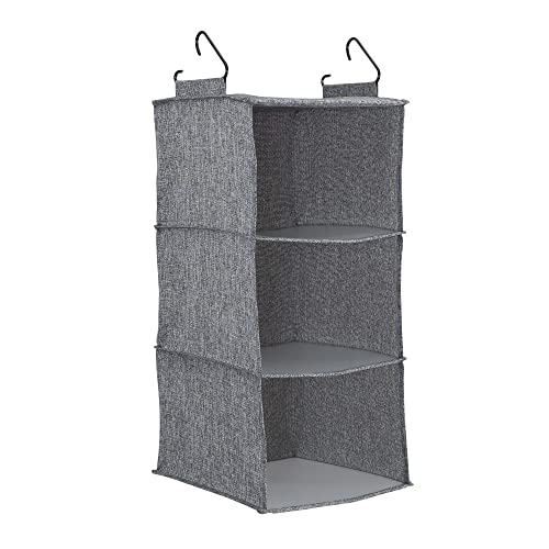 Household Essentials 3 Shelf Hanging Closet Organizer, Hanging Shelf with Hooks, Poly Linen and PEVA Shelving - color: Graphite