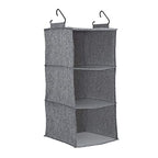 Household Essentials 3 Shelf Hanging Closet Organizer, Hanging Shelf with Hooks, Poly Linen and PEVA Shelving - color: Graphite