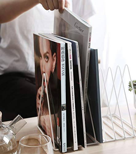 Sooyee 9 Slot White Magazine Holder,Desktop File Sorter Organizer Triangle Bookshelf Decor Home Office - color: White