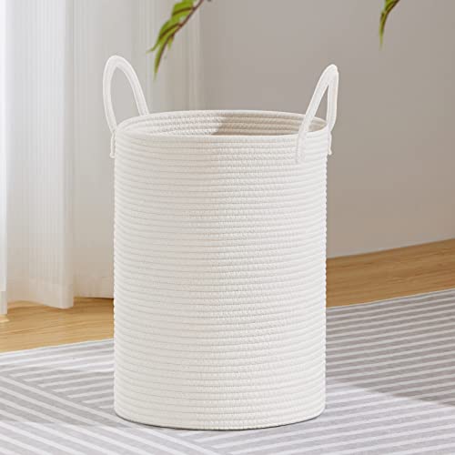 VIPOSCO Large Laundry Hamper, Tall Woven Rope Storage Basket for Blanket, Toys, Dirty Clothes in Living Room, Bathroom, Bedroom - 58L White - color: White, size: 58L