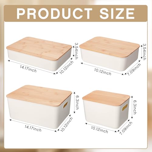 Suzile 6 Packs Plastic Storage Bins with Bamboo Lids Christmas Stackable Storage Containers for Xmas Decoration Ornaments Document Paper Organizing, with Labels and Marker(Medium Large) - size: Medium Large