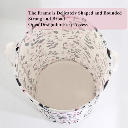 Mziart Cute Laundry Basket, Large Floral Laundry Hamper for Girls Kids Toys Collapsible Clothes Organizer Waterproof Foldable Baby Hamper for Nursery Dorm Fabric Storage Basket Bin with Handles (Pink) - color: Pink