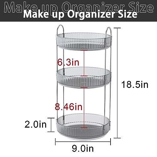 shuang qing Rotating Makeup Organizer for Vanity, Large Capacity Skincare Perfume Storage, Bathroom Counter Organizer, 360 Spinning Cosmetic Dresser Countertop Organizers (Gray, 3 Tier) - color: Gray, size: Regular-3 Tier