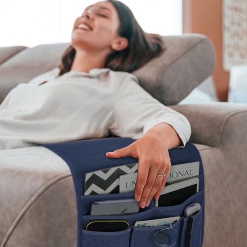 Teniux Remote Control Holder Armchair Caddy for Recliner Couch, Non-Slip Armrest Organizer with 5 Pockets for Magazine, Tablet, Phone, iPad (Blue) - color: Color G- Blue