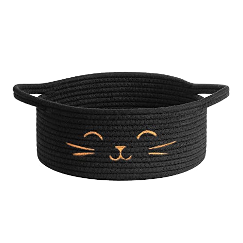 Small Storage Basket, Black Cute Pet Toy Storage for Cats, Dogs, Decorative Rope Bin for Organizing, Empty Gift Basket for Baby, Black, 9.8 x 4 inches - color: Black, size: 9.8"W x 4"H