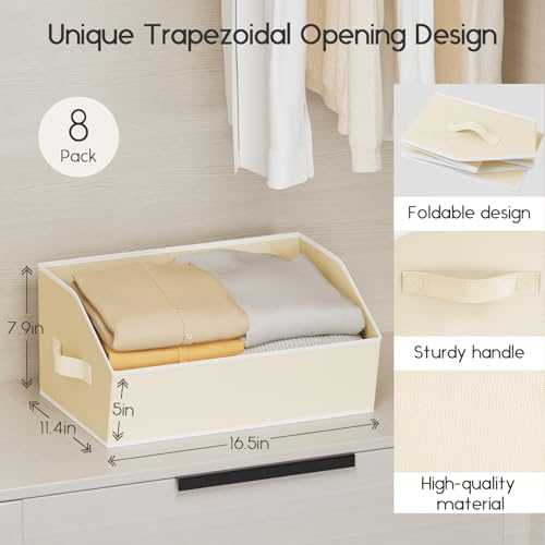 Homsorout Large Closet Organizers and Storage Bins - 10 Pack Trapezoid Storage Baskets for Shelves, Foldable Fabric Basket with Handles Ideal for Closet, Basket, Wardrobe and Shelf Storage, Beige - color: Beige, size: 10 Pack