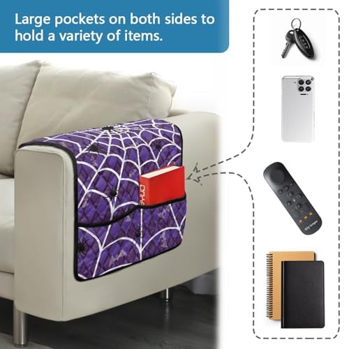 Spider Web Print Armrest Covers for Sofa Easy to Clean Sofa Arm Covers with Side Storage Pocket Comfortable Recliner Armrest Organizer Armchair Slipcover for Couch - color: Spider Web
