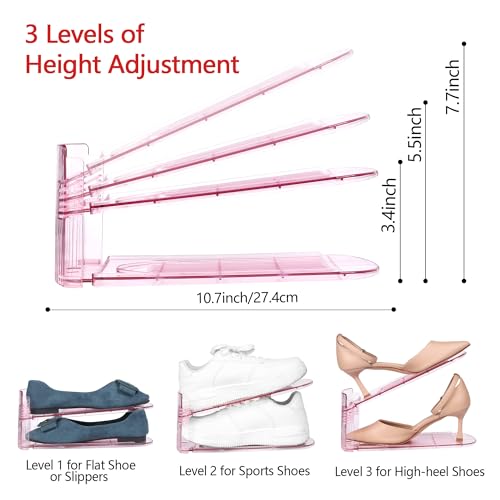 Yes!Fresh Shoe Slot Organizer, Boutique Display Style Shoe Stacker for A Pair of Shoes, Separable Shoe Rack for Closet Organization, 3 Adjustable Narrow Shoe Rack (Pink, 2 Pack) - color: Pink, size: 2 Pack