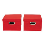 Household Essentials Storage Bins with Lids and Chromed Grommet Handles, Set of 2, Textured Linen Look, Red - color: Red, size: 2 Count
