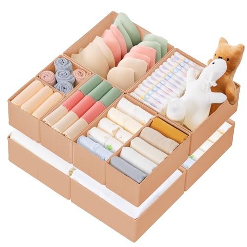 Criusia Drawer Organizer Clothes, 10 Pack Dresser Organizer for Baby Clothes, Underwear, Sock- Foldable Closet Organization and Storage Dividers Bins for Nursery, Bedroom (Brown) - color: Brown, size: 10PACK