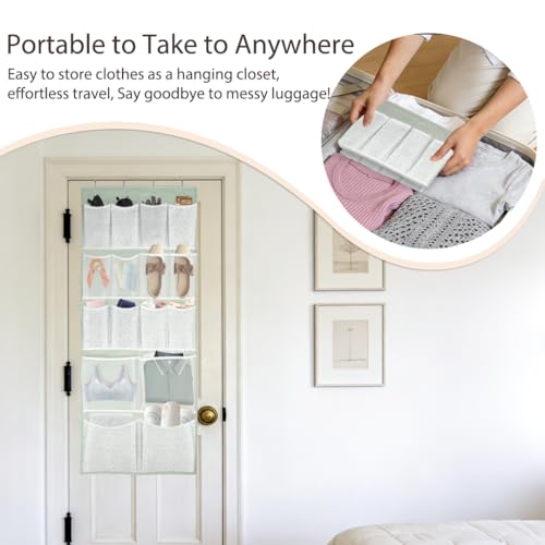 16 Pockets- Over Door Hanging Storage Organizer with 4 Kinds Pouch,Behind Closet Hanging Shelf Holder for Sock,Hat,Underwear,Travel Outfit,Shoes,Back of Door Space-saving Organization for Home,Dorm,RV - style: Medium-Green: Pack of 1