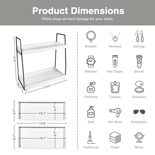 Forbena 2 Tier Bathroom Counter Organizer, White and Grey Coffee Bar Organizer for Countertop, Wood Shelf Tray for Vanity Makeup Storage, Small Kitchen Sink Top Organizers for Coffee Bar Station - color: White-grey