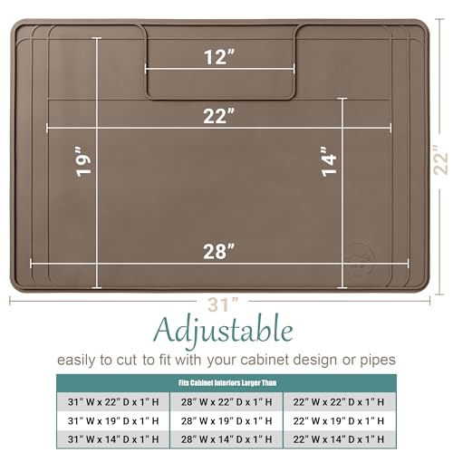 The Original Under Sink Mat - Silicone Waterproof mat, Adjustable, Easy to Clean, Kitchen cabinet liner, Disifenction Surface - 31" x 22" or smaller (Brown, 31" x 22") - color: Brown, size: 31" x 22"