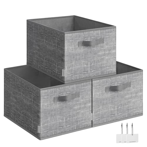 SONGMICS Storage Cubes, 15.7 x 11.8 x 9.5 Inches Non-Woven Fabric Bins with Double Handles, Set of 3, Closet Organizers for Shelves, Foldable, for Clothes, Cattail Gray UROB440G01 - color: Cattail Gray, size: 3 Pack（15.7"L x 11.8"W x 9.5"H）