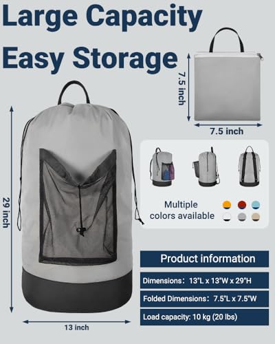 Laundry Bag with Shoulder Straps and Mesh Pocket Laundry Backpack Large Portable Laundry Hamper for College Laundromat Apartment - color: Light Gray & Dark Gray