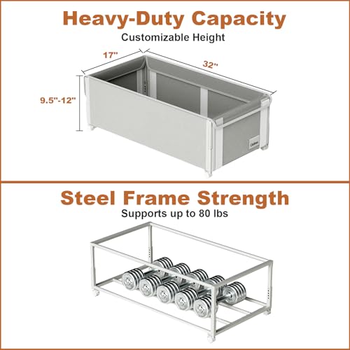 2Pack Under Bed Storage with Wheels,9.5"-12"Tall Adjustable Height Underbed Storage,Deep Under Bed Storage Containers,Rolling Under Bed Clothes Storage,Metal Under Bed Drawers for Shoes,Blankets,Toys - size: Height 9.5"-12"
