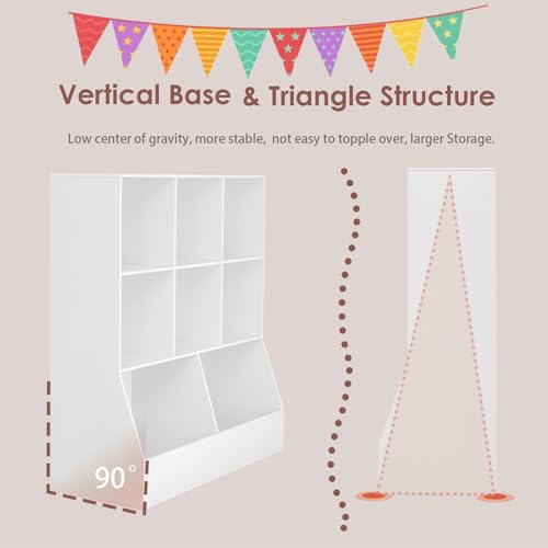 DINZI LVJ Toy Storage Organizer, Kids Bookshelf, Wood Toy Storage Cabinet, 3-Tier 8 Cubby Children Bookcase, 35.4" L Toddler Book Shelf for Playroom, Living Room, Nursery, Hallway, School, White - color: White, size: 3-Tier 35.4"