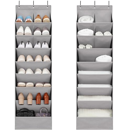 2 Pack Minimalist Grey Over the Door Shoe Organizer with 10 Pockets, Hanging Closet Storage Rack for Shoes, Sneakers, Accessories - color: Grey