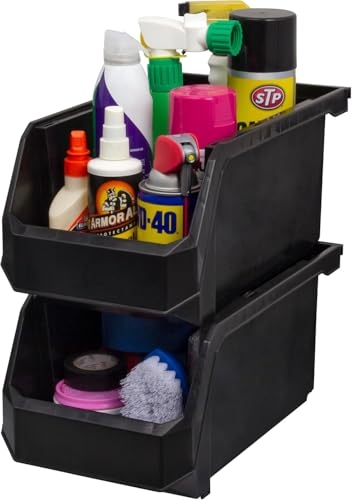 ReadySpace Large Plastic Storage Bins, Stackable Organizer Containers for Closet Pantry Shelf Garage and Office Organization, Black, 6 Pack - color: Black, size: Large, 6-Pack