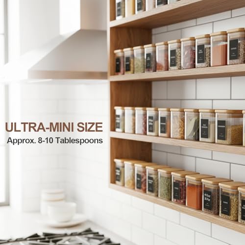 ComSaf Spice Jars with Label 4oz 16 Pack, Glass Spice Jars with Bamboo Lid, Mini Seasoning Containers with 54 Black Labels, Stackable for Kitchen, Pantry Organization, Loose Tea, Herbs, Powders, Salt - size: 4oz*16