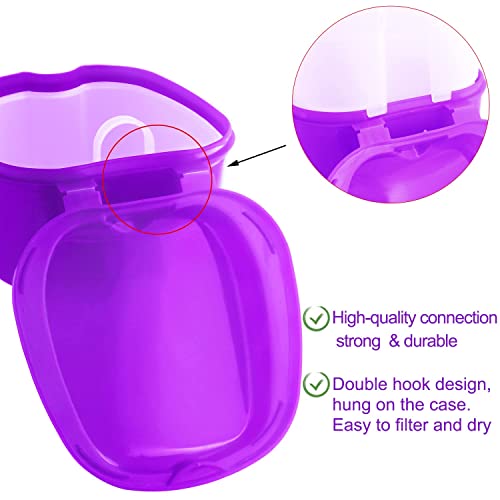 Colorful Denture Bath Case with Brush, Denture Cup Soaking Holder False Teeth Container Mouth Guard Storage Case Cleaning with Lid Waterproof - Purple - color: Purple