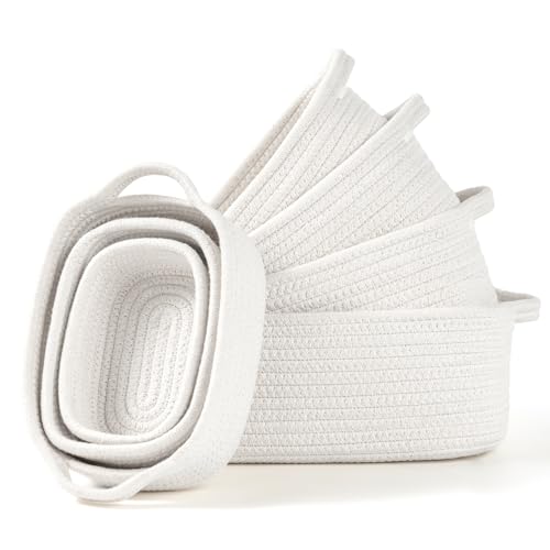 Storage Basket Set – 7-Piece Baskets for Organizing Home, Shelves, Nursery, Bathroom, Dog Toys, Small to Large Decorative Baskets – Off White - color: Off White, size: Pack of 7