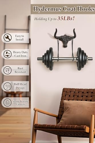 Cast Iron Coat Hooks Wall Mount 2 Pack Outdoor Western Decorative Wall Hooks Heavy Duty Towel Hooks for Bathroom Entryway Closet Cow Bull Animal Hooks Western Rustic Farmhouse Wall Decor, Antique Rust - color: Antique Rust