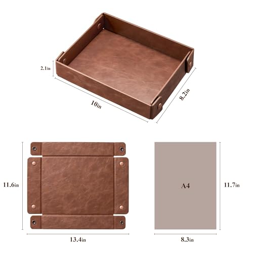 Catch All Valet Tray - EDC Organizer for Key, Wallet, Watch, Jewelry, Phone, coin change | Faux Leather Storage Tray for Dresser, Nightstand, Desk, Entryway, Travel Storage | Brown - color: Brown