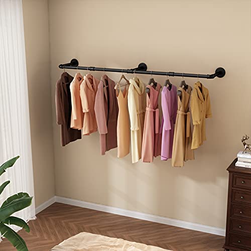Wall Mounted Clothes Rack 72.5in, Industrial Pipe Clothing Racks Wall Mount, Heavy Duty Detachable Iron Garment Bar, Saving Space, Multi-Purpose Hanging Rod for Bedroom, Laundry Room, 1 Pack - size: 72.5Inches