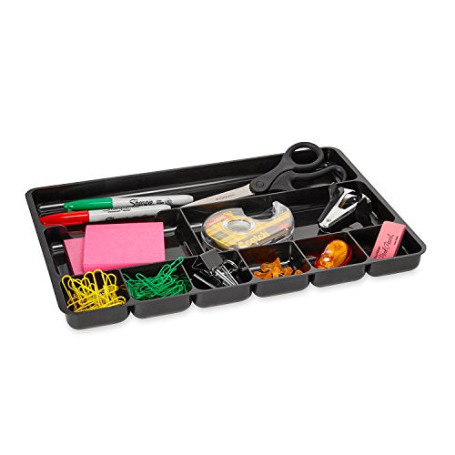 Rubbermaid Regeneration 9-Section Drawer Organizer, Plastic, 14 x 9.125 x 1.125 Inches, Black (45706) - size: 9 Section