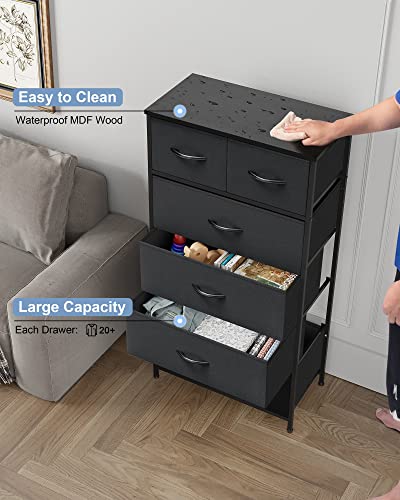 Crestlive Products Vertical Dresser Storage Tower - Sturdy Steel Frame, Wood Top, Easy Pull Fabric Bins - Organizer Unit for Bedroom, Entryway, Closets - 6 Drawers (Black) - color: Black, style: 6 Drawers
